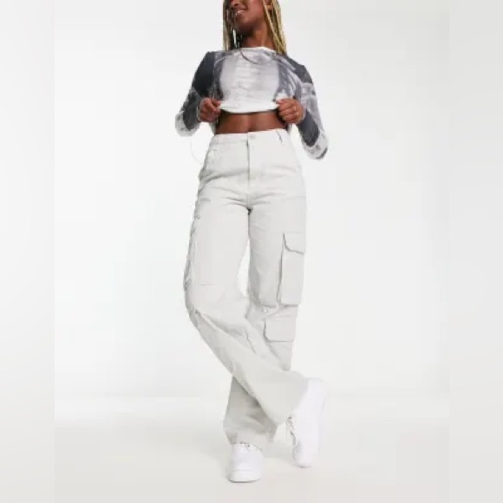 Bershka Cream Straight Leg Pants
